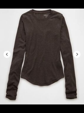 American Eagle Outfitters Long-Sleeve Crewneck Tee - Brown